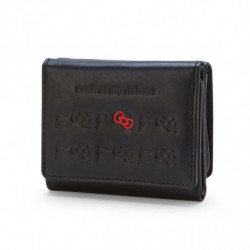 Tri Fold Leather Wallet Black Hello Kitty