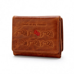 Tri Fold Leather Wallet Camel Hello Kitty