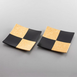Checkered Square Plate S Gold and Black Set