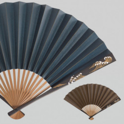 Folding Fan Wave Brown Navy A Kakishibu Waki Urushi