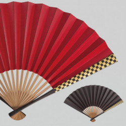 Folding Fan Check Red and Black A  Kakishibu Waki Urushi