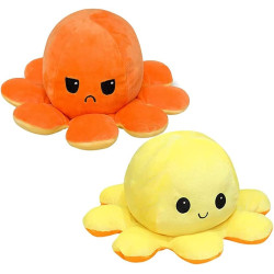 Reversible Plush Orange & Yellow Octopus Mad and Happy Face