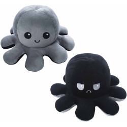 Peluche Réversible Gray & Black Octopus Mad and Happy Face