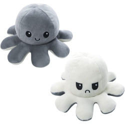 Reversible Plush Gray & White Octopus Mad and Happy Face