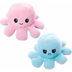 Peluche Réversible Sky Blue & Pink Octopus Mad and Happy Face