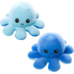 Reversible Plush Sky Blue & Blue Octopus Mad and Happy Face
