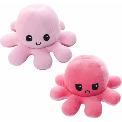 Reversible Plush Pink & Light Pink Octopus Mad and Happy Face