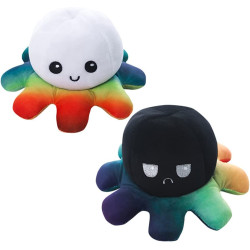 Reversible Plush White & Black Octopus Mad and Happy Face