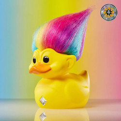 Figure Rubberduck Yellow with Rainbow Hair Troll Trolls TUBBZ