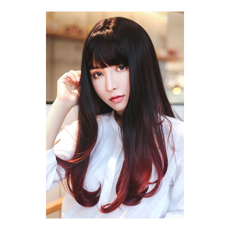 Cosplay Wig TefuRe Long Straight Natural Black Cherry Red Hair Gradation -  Meccha Japan